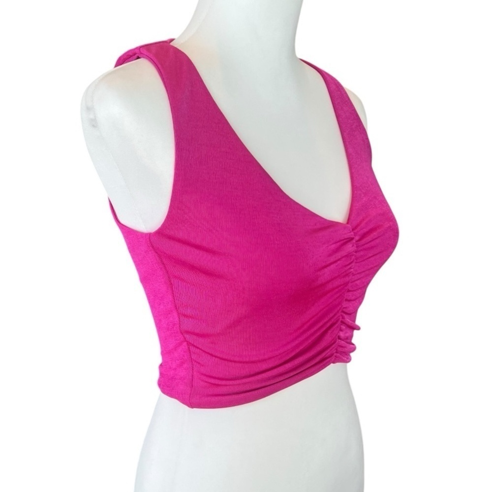 NWOT N BY NAKED WARDROBE Shirred Crop Top in Fuchsia SZ M - Picture 3 of 6